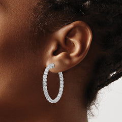 14k White Gold 4 7/8 carat Lab Grown Dia VS/SI+ G+ Round In and Out Safety Clasp Hoop Earrings