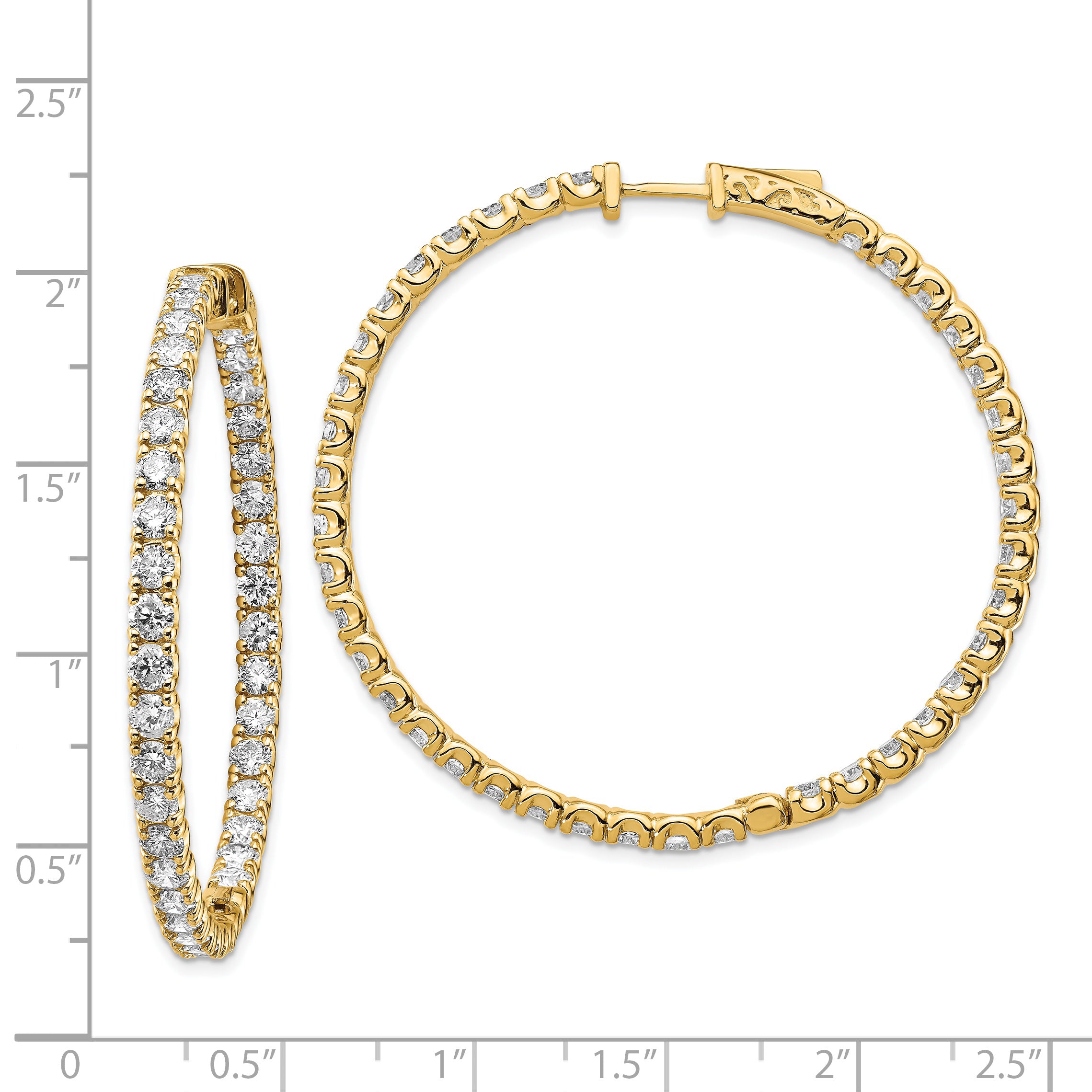 14k Diamond Round Hoop w/Safety Clasp Earrings Secondary image
