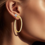 14k 7 1/4 carat Lab Grown Dia VS/SI+ G+ Round In and Out Safety Clasp Hoop Earrings