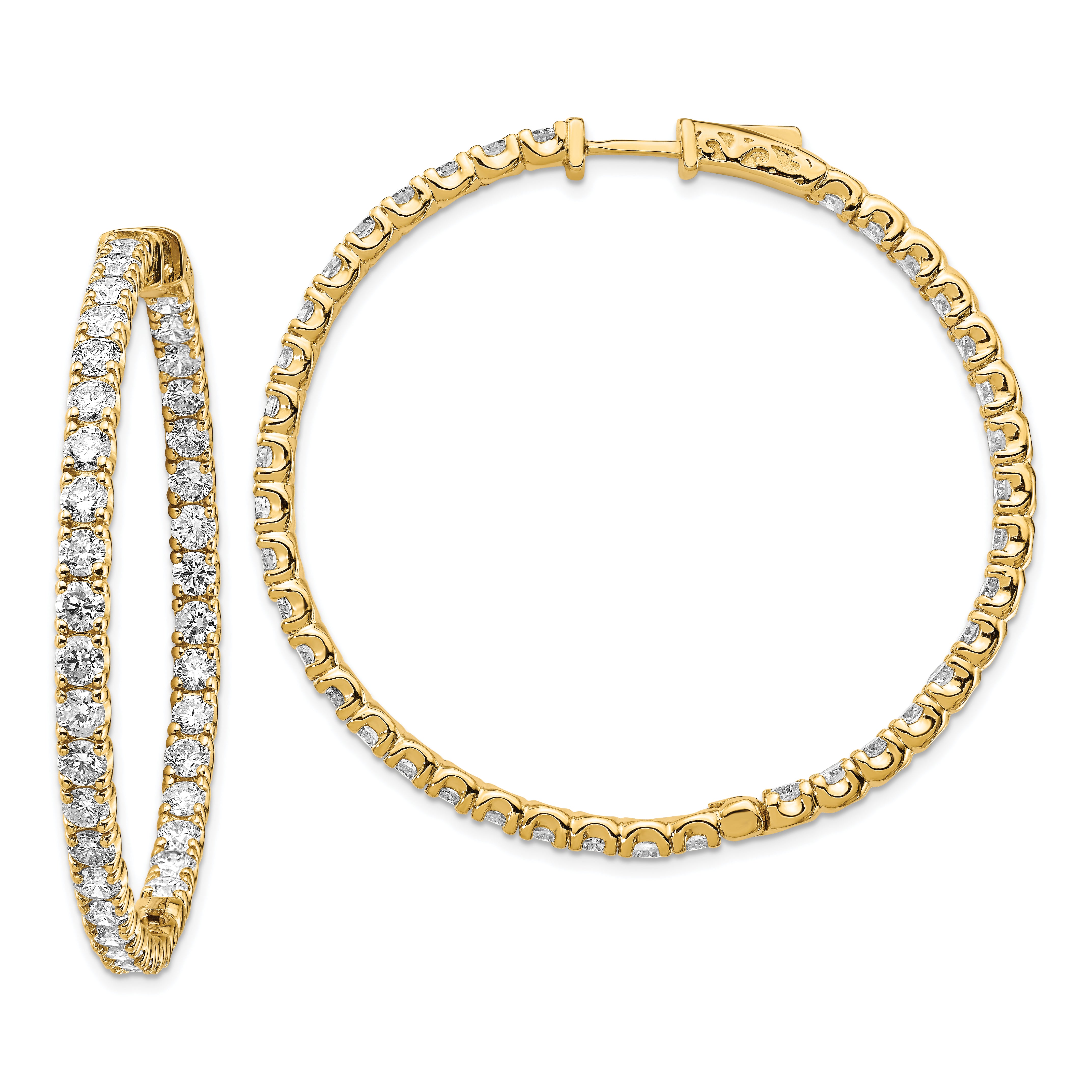 True Origin 14k 7 1/4 carat Lab Grown Diamond VS DEF Patented Safety Clasp In and Out Hoop Earrings Main image