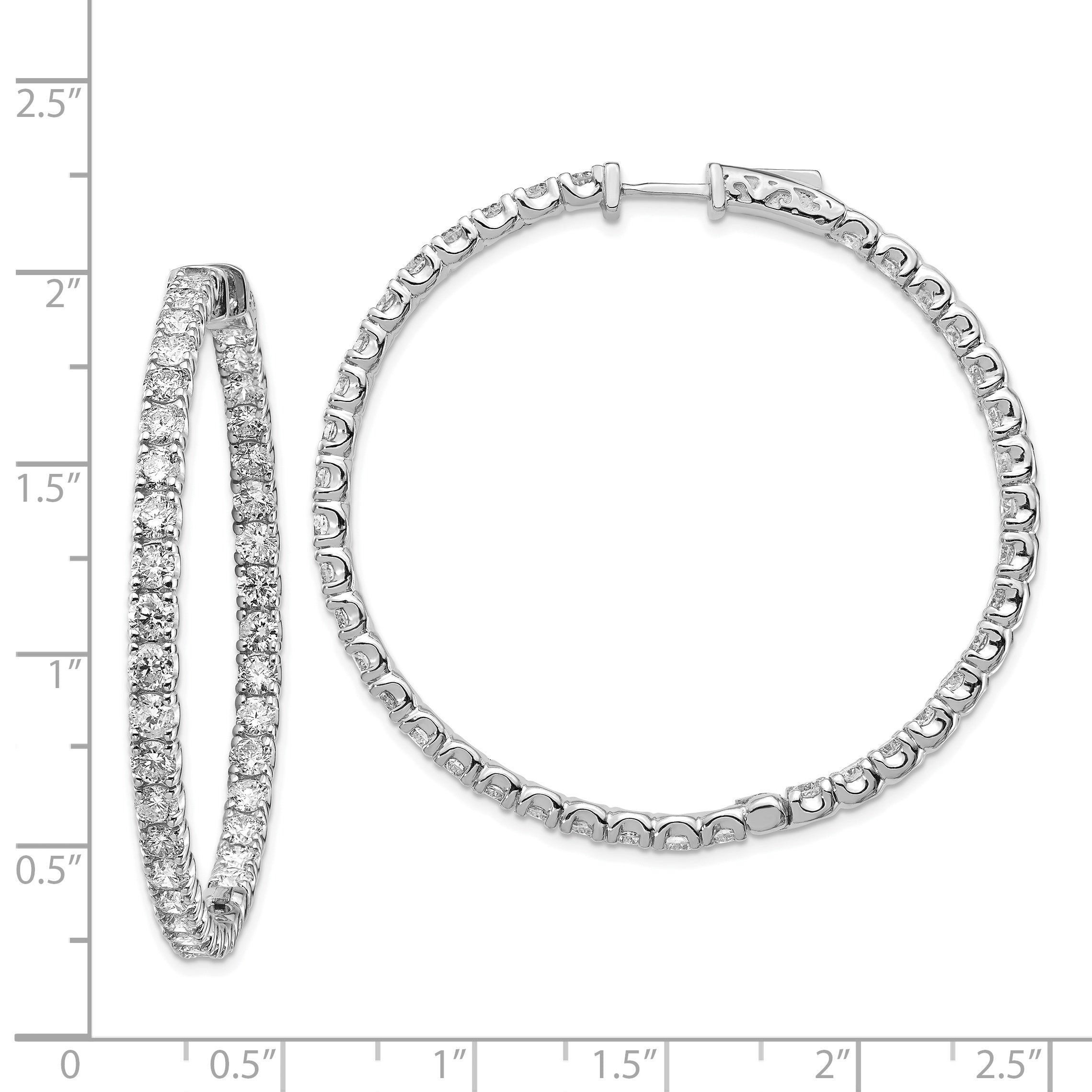 14k White Gold Diamond Round Hoop w/Safety Clasp Earrings Secondary image