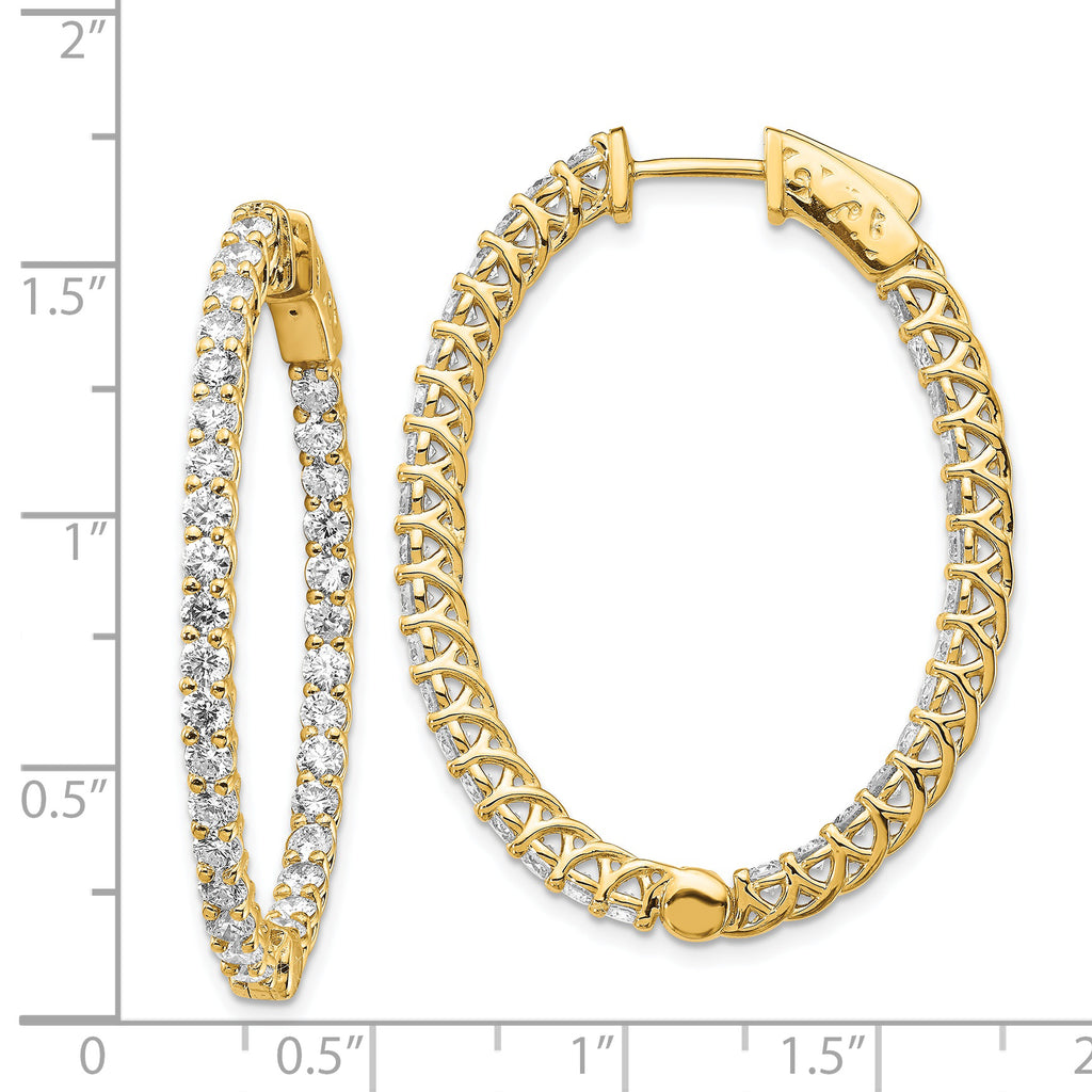 14k Diamond Oval Hoop w/Safety Clasp Earrings