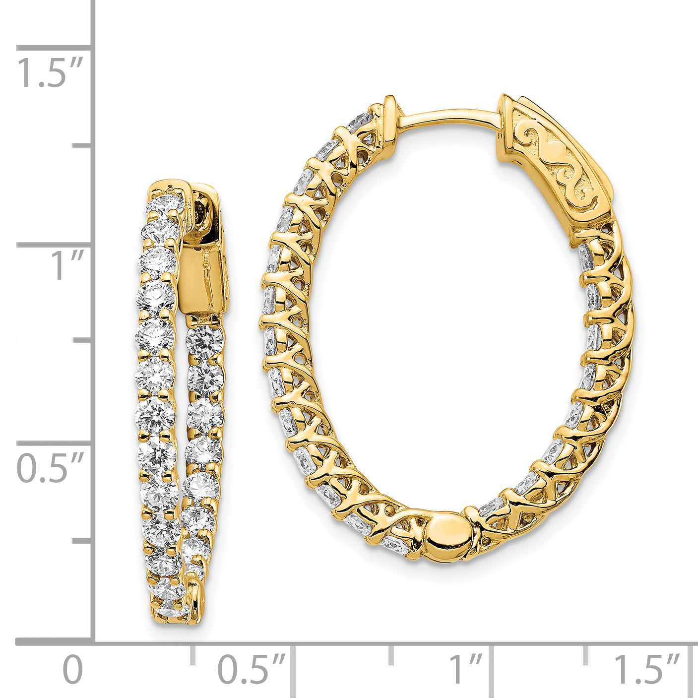 14k Diamond Oval Hoop w/Safety Clasp Earrings