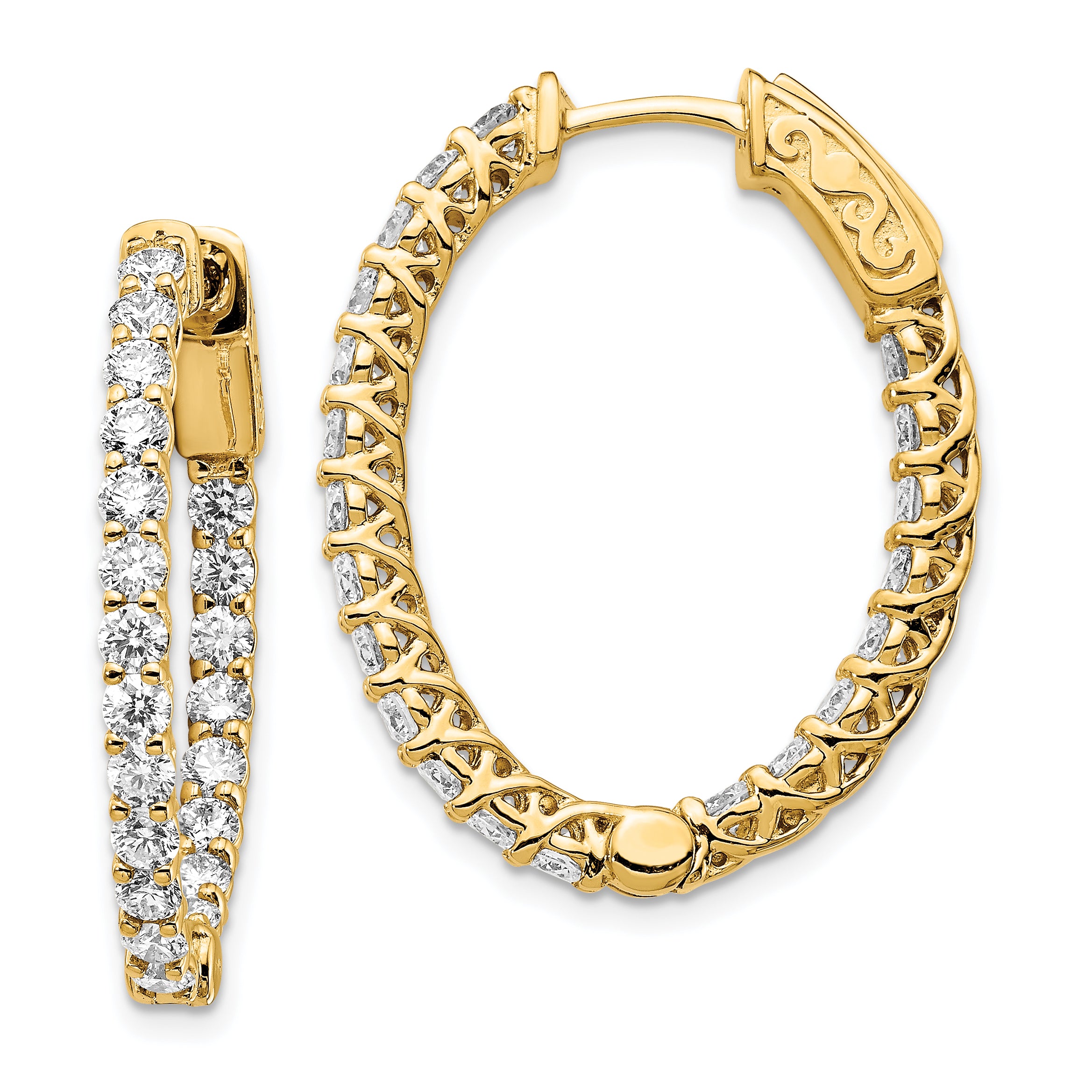 14k Diamond Oval Hoop w/Safety Clasp Earrings