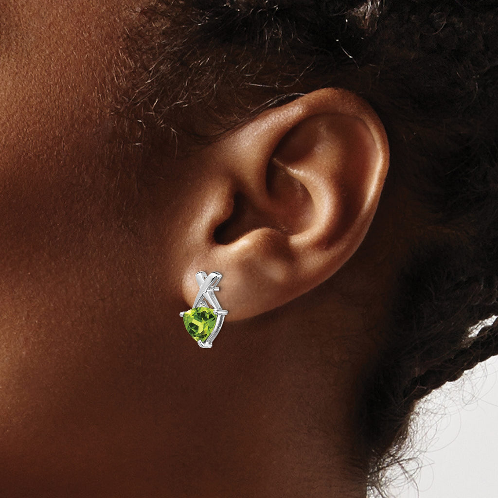 Trillion Peridot & White Topaz Stud Earrings in 14K White Gold, 7mm - Sophia Jewelers