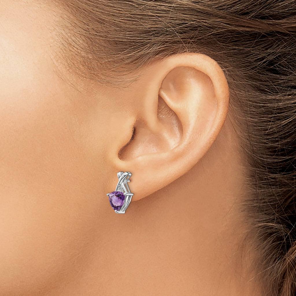 Trillion Amethyst & White Topaz Stud Earrings in 14K White Gold, 7mm - Sophia Jewelers