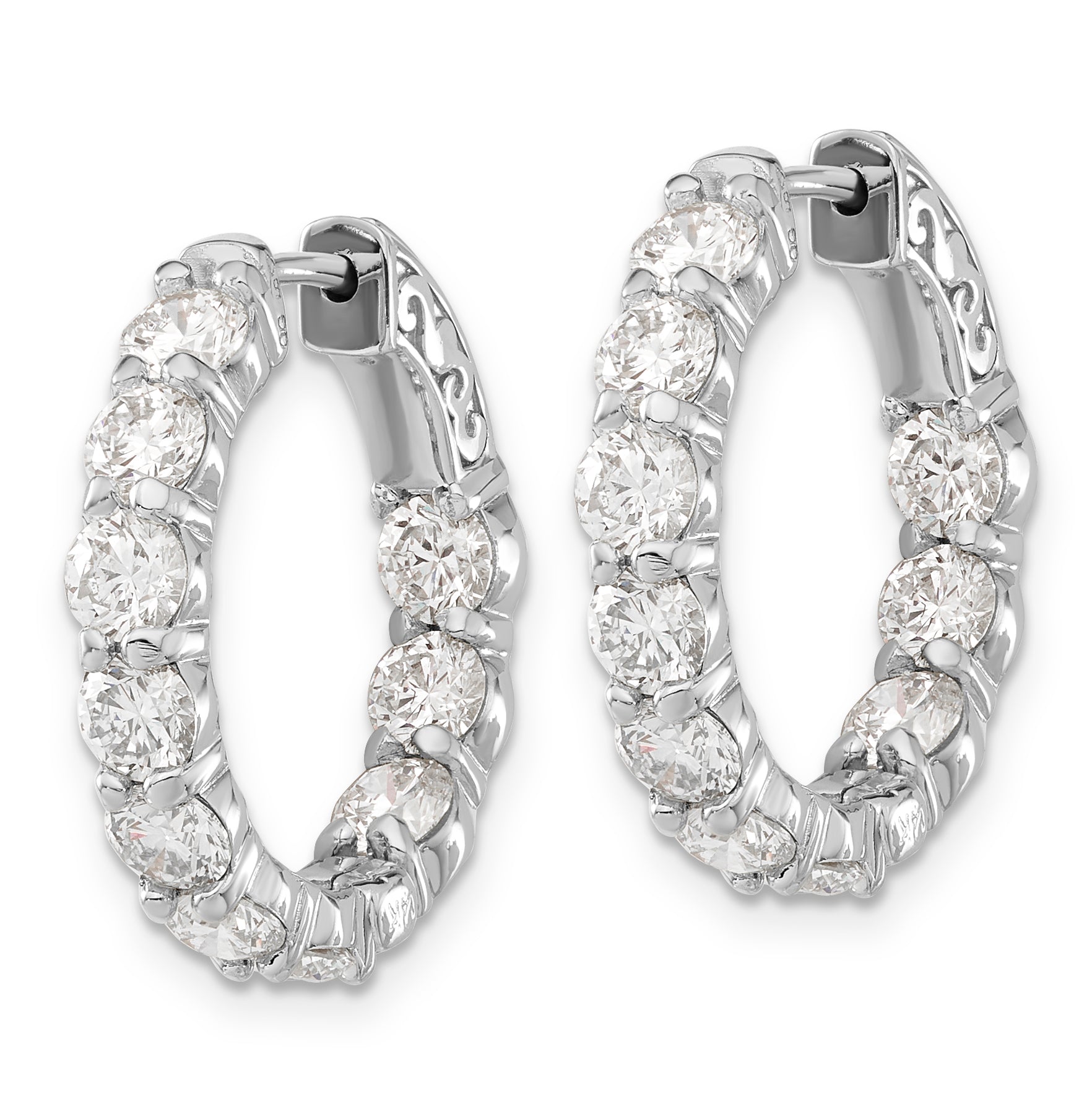 14k White Gold 4 1/3 carat Lab Grown Diamond VS/SI+ G+ Round Complete Safety Clasp Hoop Earrings Secondary image