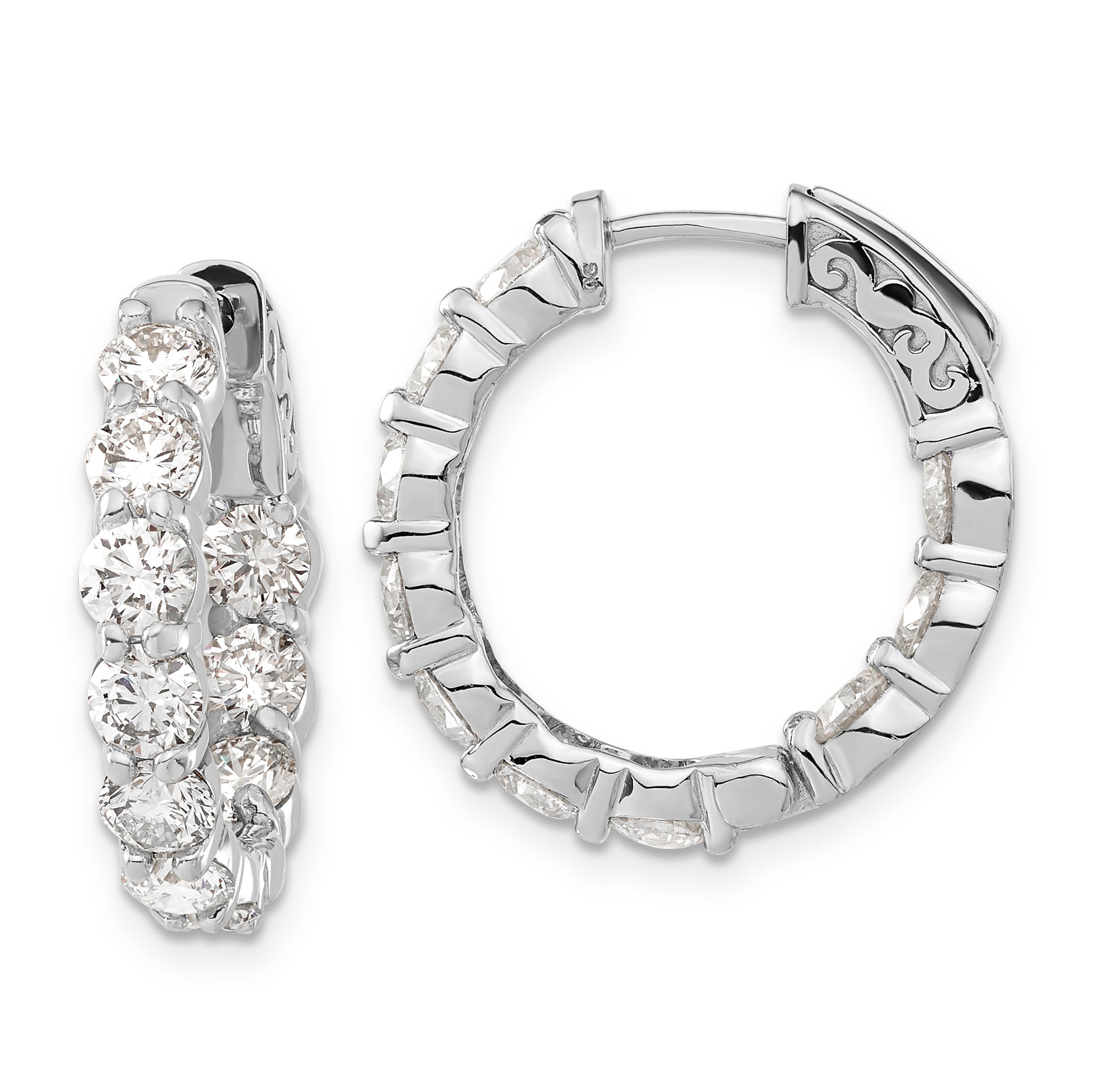 14k White Gold Round Hoop with Safety Clasp Earring Mounting (No Stone Included)s