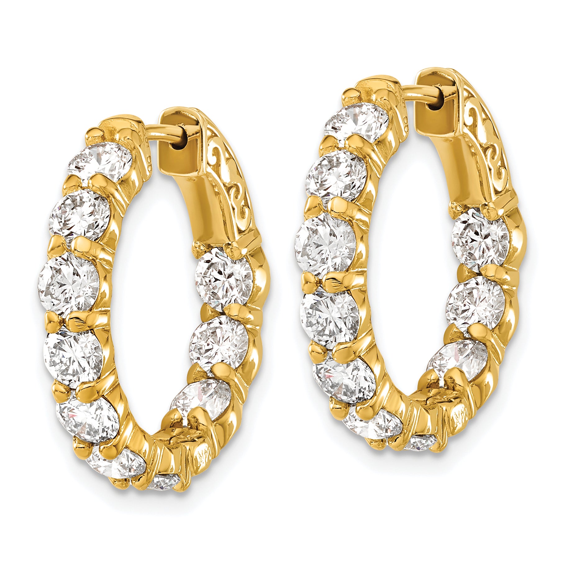 14k 4 1/3 carat Lab Grown Diamond VS/SI+ G+ Round Complete Safety Clasp Hoop Earrings