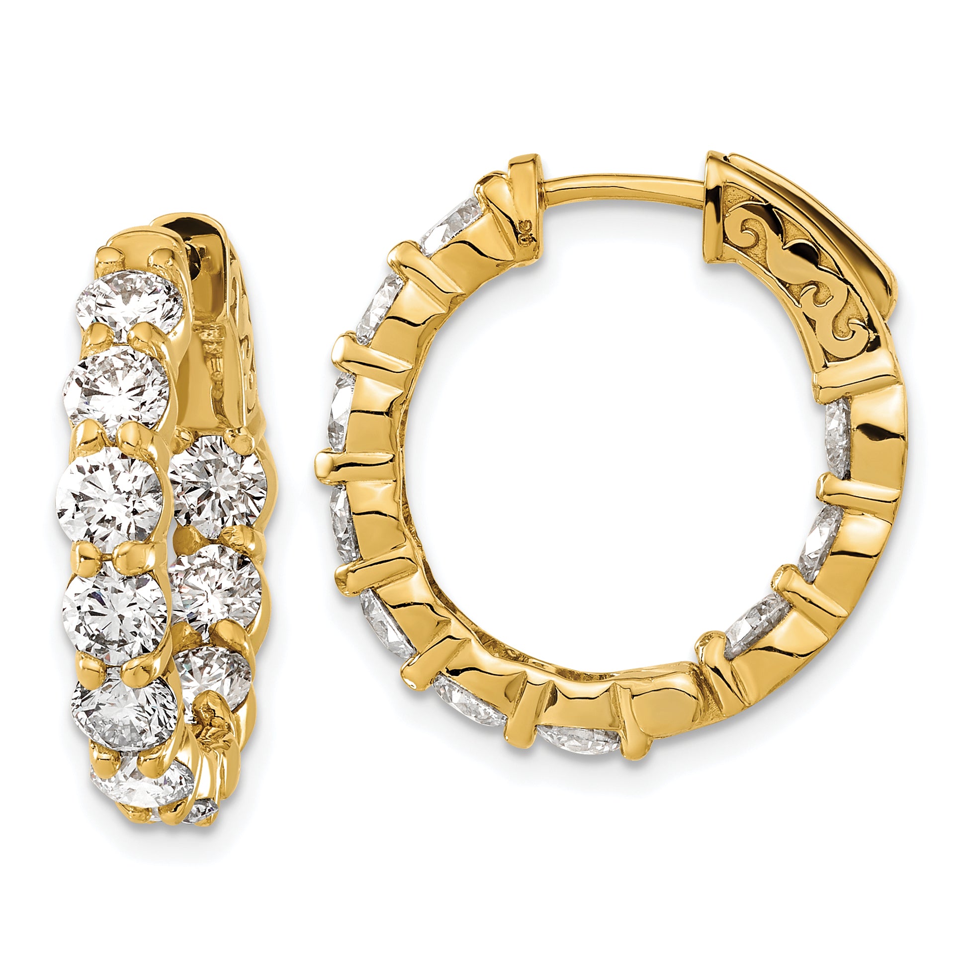 14k 4 1/3 carat Lab Grown Diamond VS/SI+ G+ Round Complete Safety Clasp Hoop Earrings