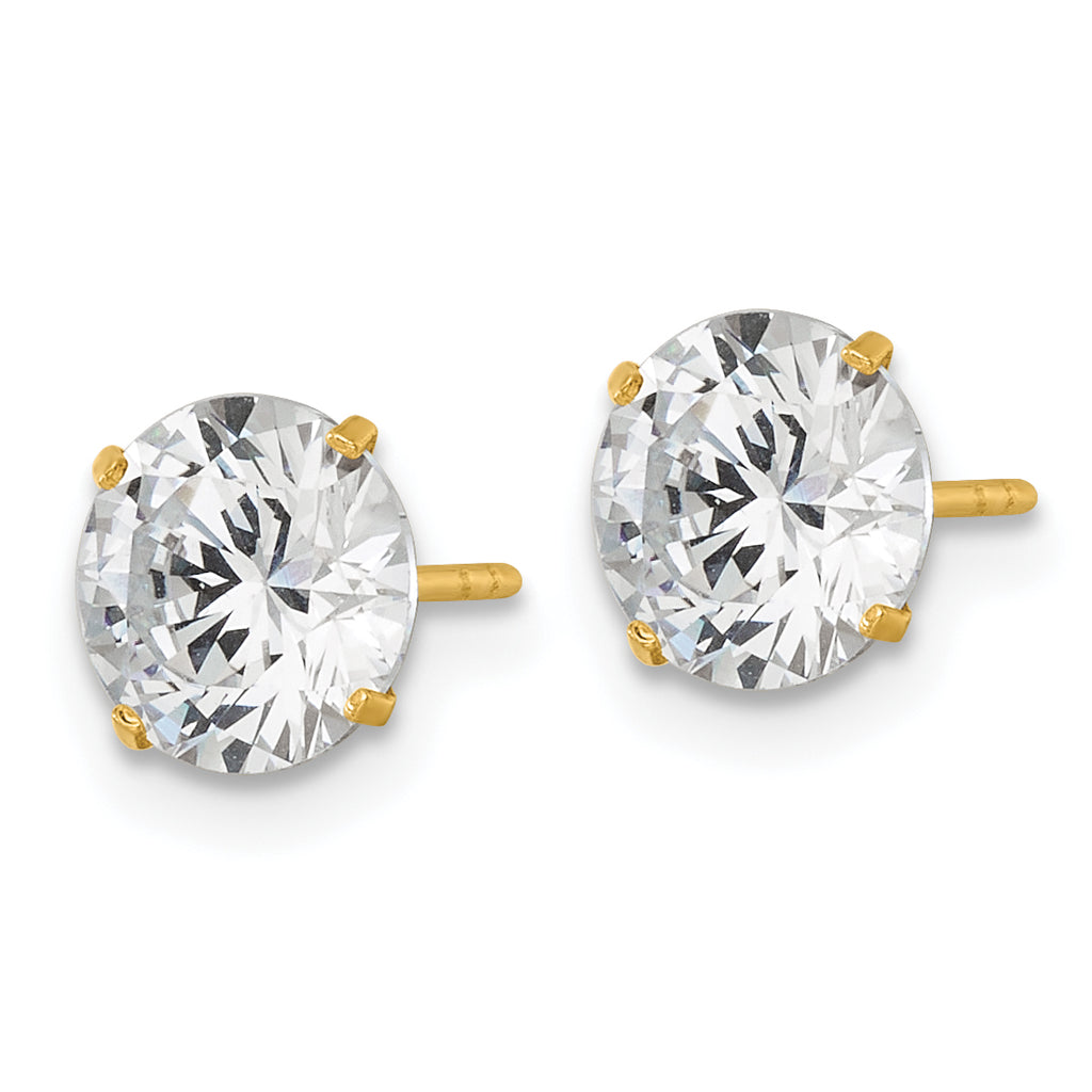 14k Polished 7.00mm Round CZ Stud Post Earrings