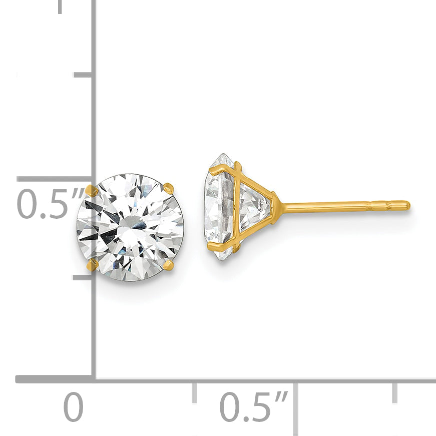 14k Polished 7.00mm Round CZ Stud Post Earrings