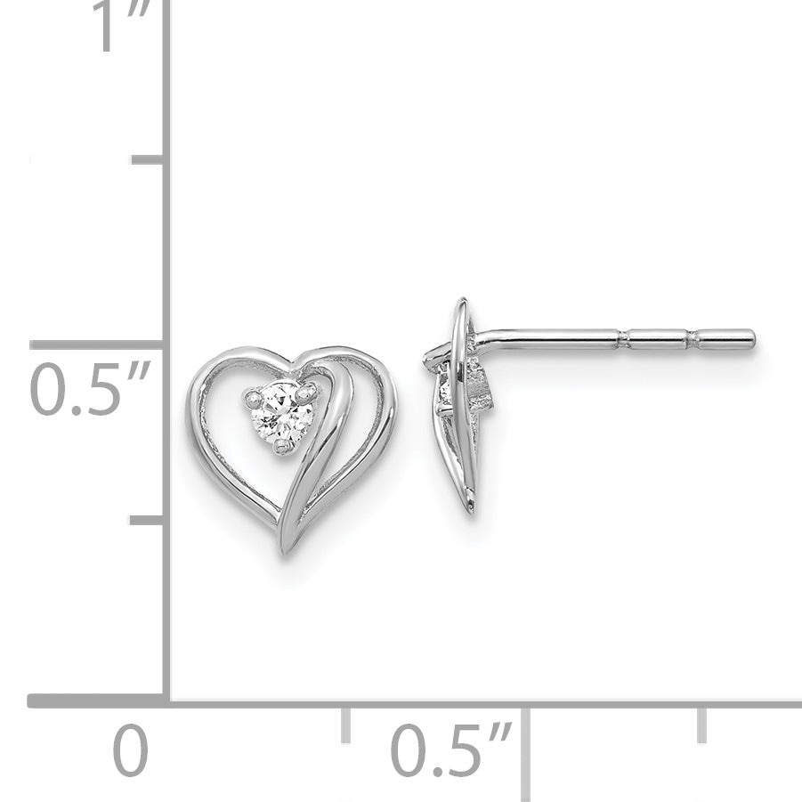 14k White Gold AAA Diamond heart earring Secondary image