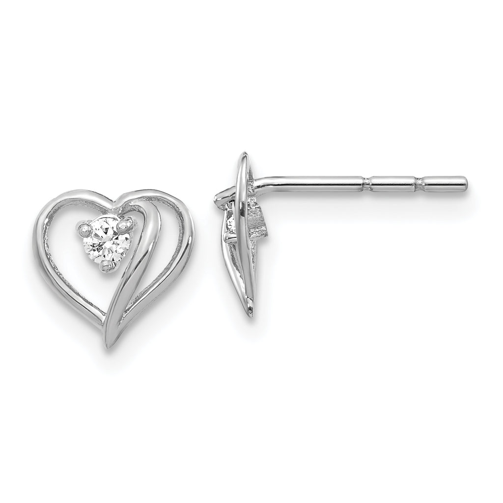 14k White Gold A Diamond heart earring