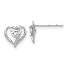14k White Gold AAA Diamond heart earring