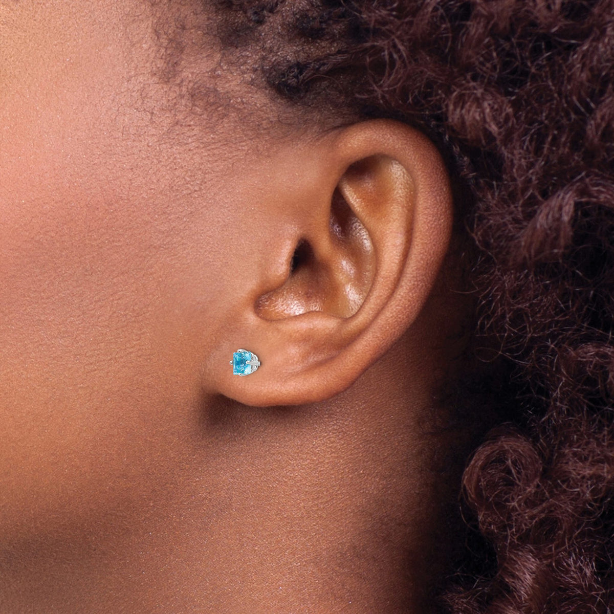 Princess Cut Blue Topaz Stud Earrings in 14K White Gold, 4mm - Sophia Jewelers