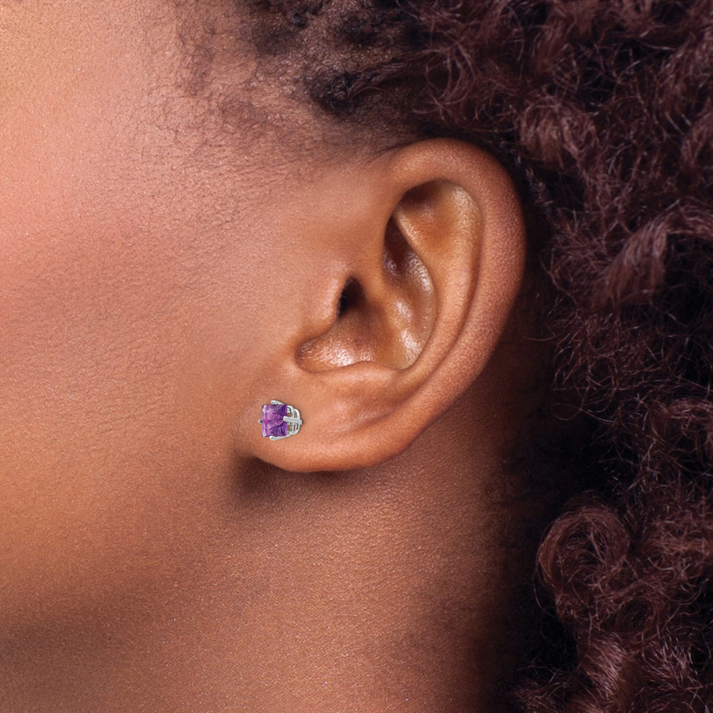 Princess Cut Amethyst Stud Earrings in 14K White Gold, 5mm - Sophia Jewelers