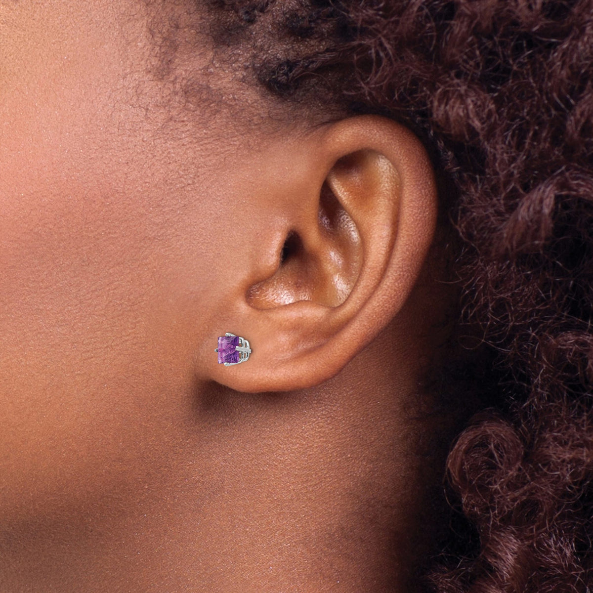 Princess Cut Amethyst Stud Earrings in 14K White Gold, 5mm - Sophia Jewelers