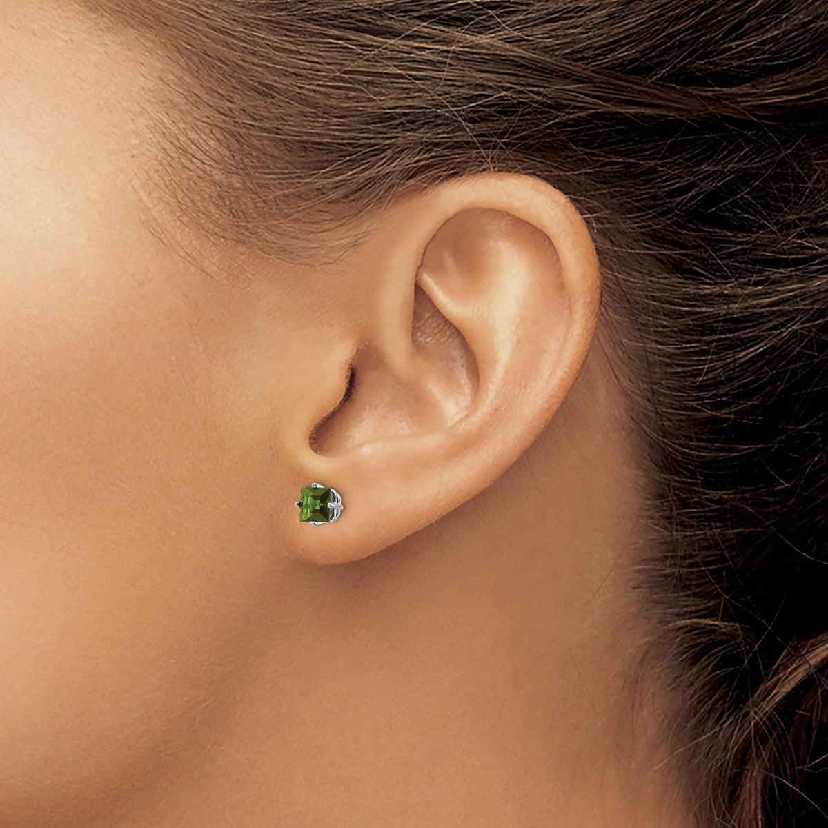Square Green Tourmaline Stud Earrings in 14K White Gold, 5mm - Sophia Jewelers