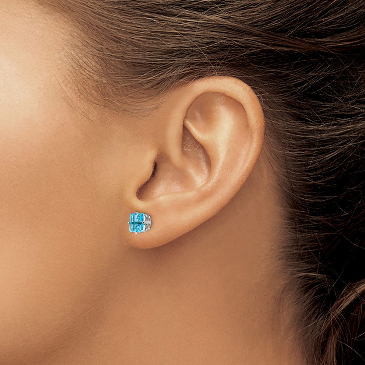 Princess Cut Blue Topaz Stud Earrings in 14K White Gold, 6mm - Sophia Jewelers