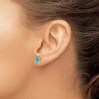 Emerald Cut Blue Topaz Stud Earrings in 14K Yellow Gold, 7x5mm - Sophia Jewelers