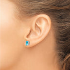 Emerald Cut Blue Topaz Stud Earrings in 14K White Gold, 7x5mm - Sophia Jewelers