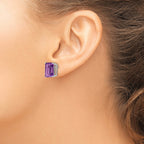 Emerald Cut Amethyst Stud Earrings in 14K White Gold, 12x10mm - Sophia Jewelers