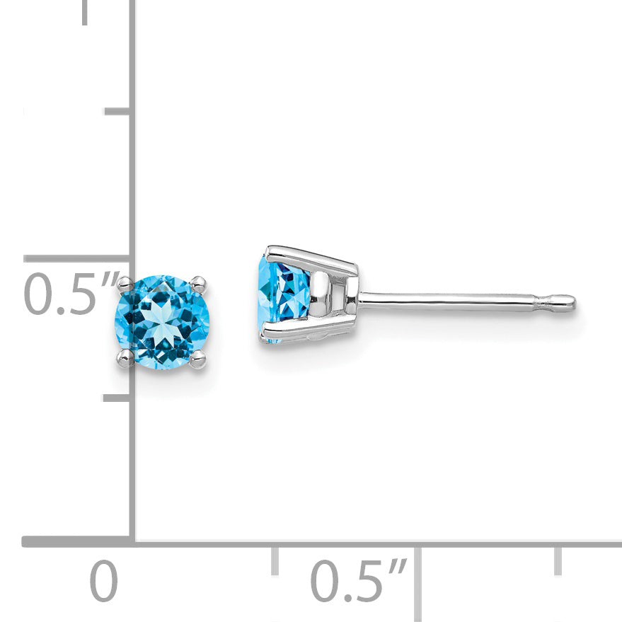 14k White Gold 4mm Round Blue Topaz Post Earrings