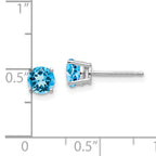 14k White Gold 5mm Round Blue Topaz Post Earrings
