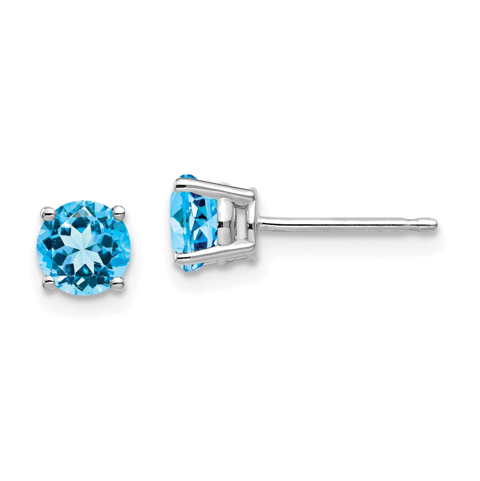 14k White Gold 5mm Round Blue Topaz Post Earrings Main image