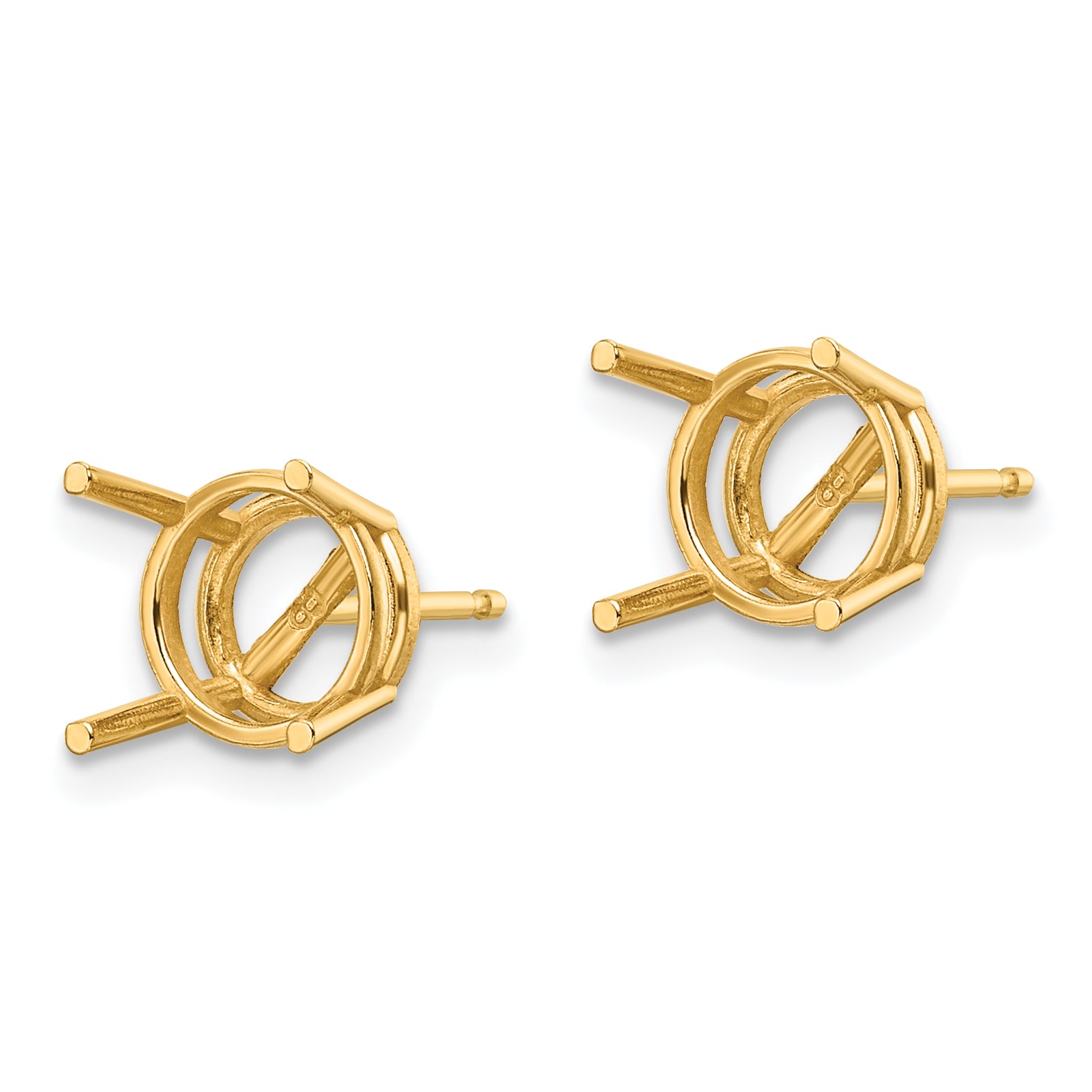 14ky Gold 8mm Round Earring Mounting (No Stone Included)s