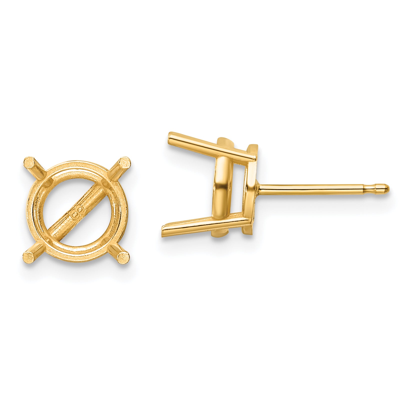 14ky Gold 8mm Round Earring Mounting (No Stone Included)s Main image