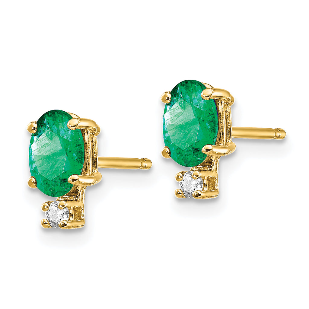 14k 6x4mm Oval Emerald and AA Quality Diamond Post Earrings