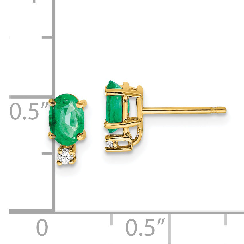 14k 6x4mm Oval Emerald and AAA Quality Diamond Post Earrings