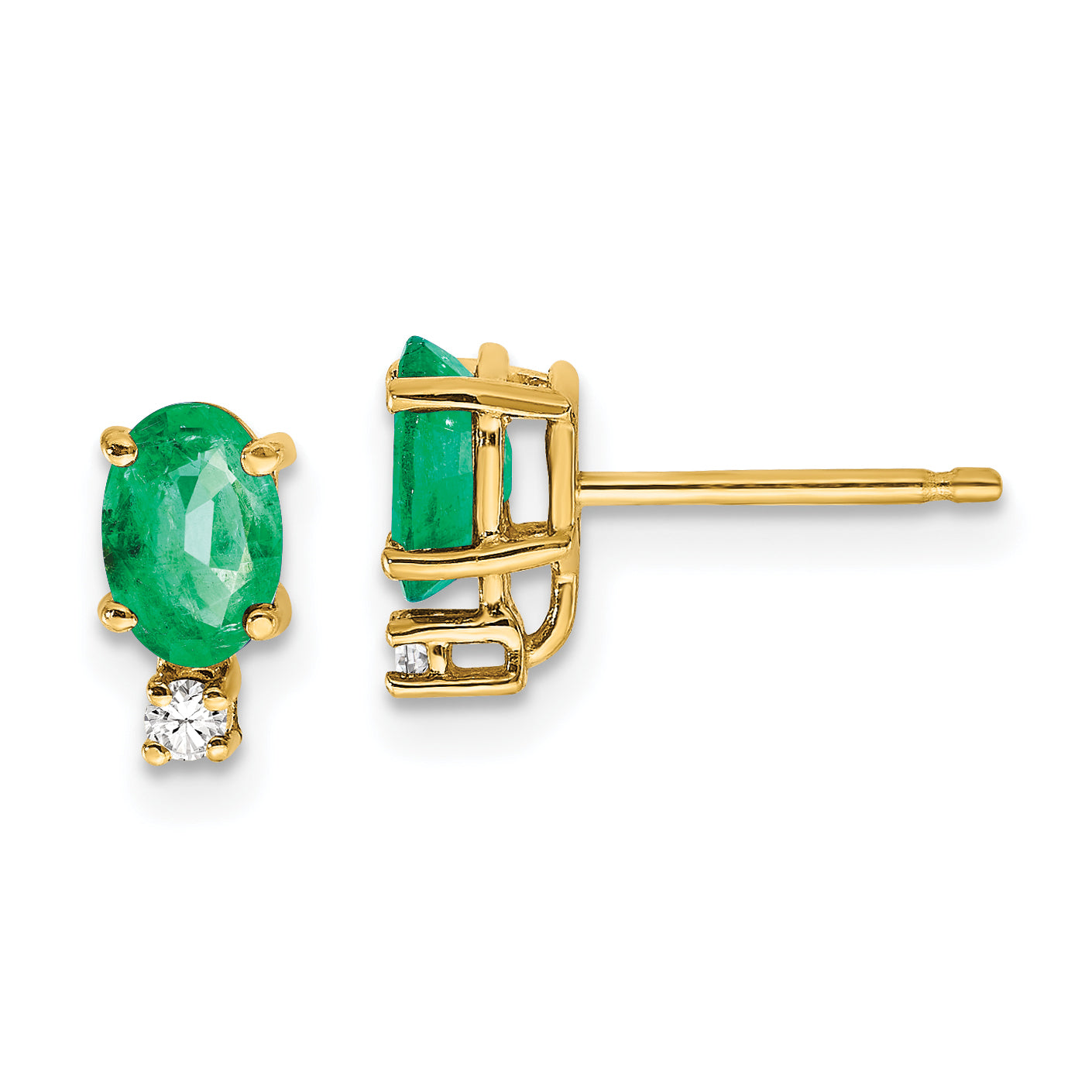 14k 6x4mm Oval Emerald and AAA Quality Diamond Post Earrings Main image