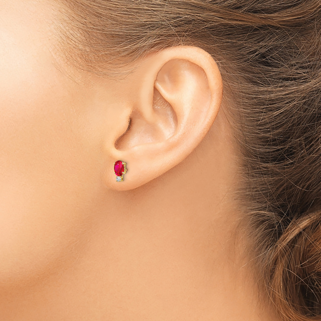 14k 6x4mm Oval Ruby and VS Quality Diamond Post Earrings