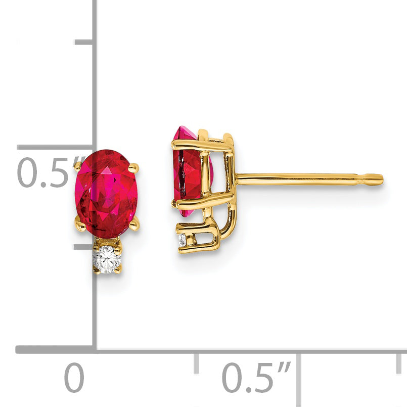 14k 6x4mm Oval Ruby and VS Quality Diamond Post Earrings