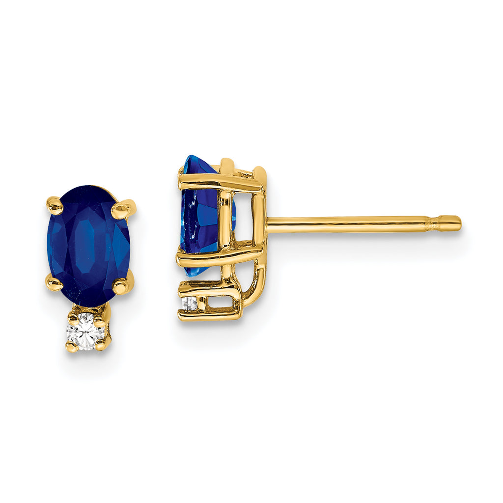 14k 6x4mm Oval Sapphire & AAA Diamond Earrings