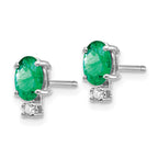 14k White Gold 6x4mm Oval Emerald and AAA Quality Diamond Post Earrings