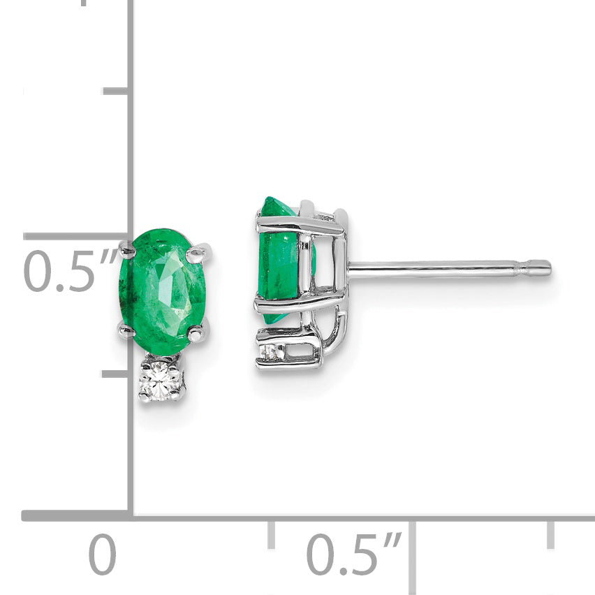 14k White Gold 6x4mm Oval Emerald and AAA Quality Diamond Post Earrings