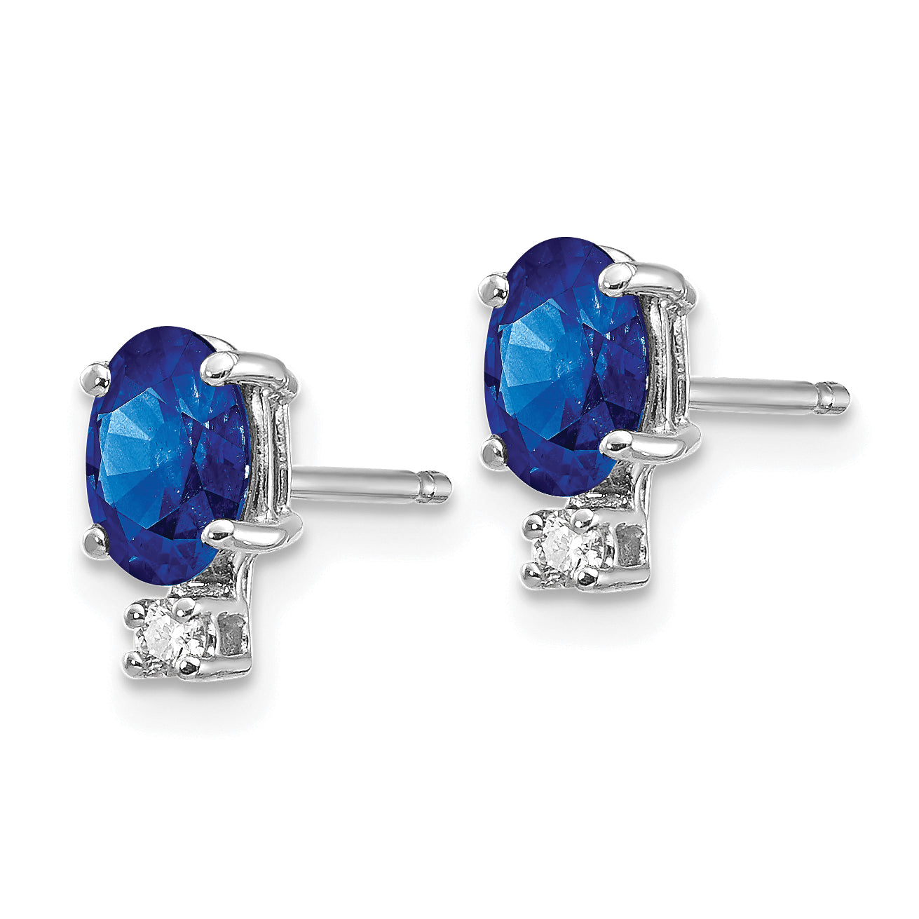 14k White Gold 6x4mm Oval Sapphire and A Quality Diamond Post Earrings Secondary image