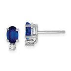 14k White Gold 6x4mm Oval Sapphire and AAA Quality Diamond Post Earrings
