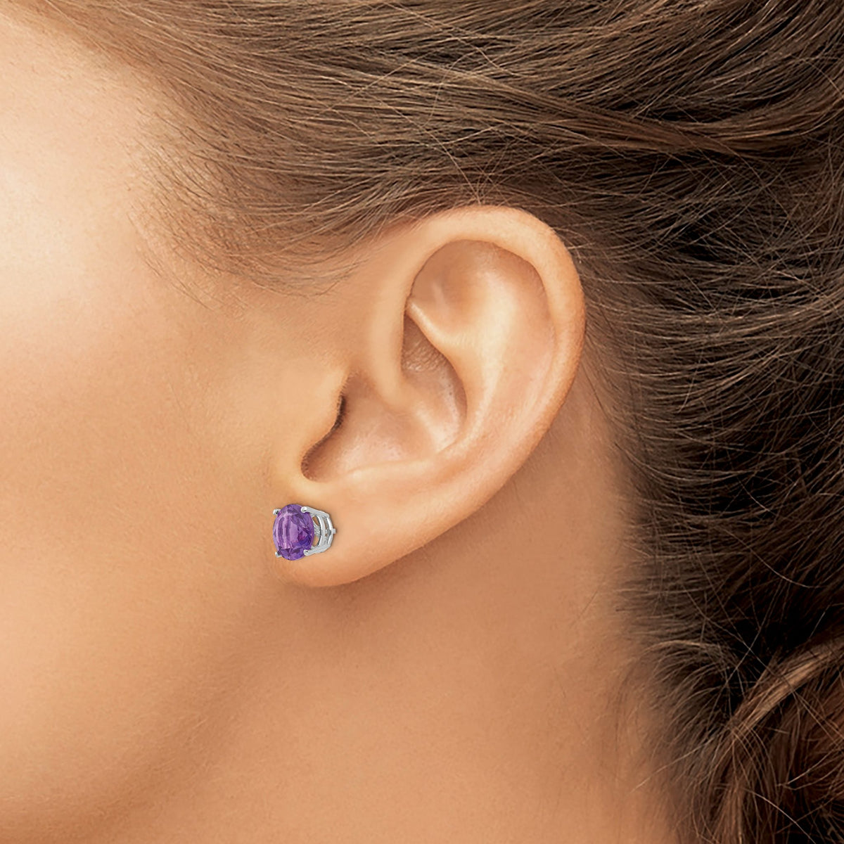 Amethyst Stud Earrings in 14K White Gold, 8mm - Sophia Jewelers