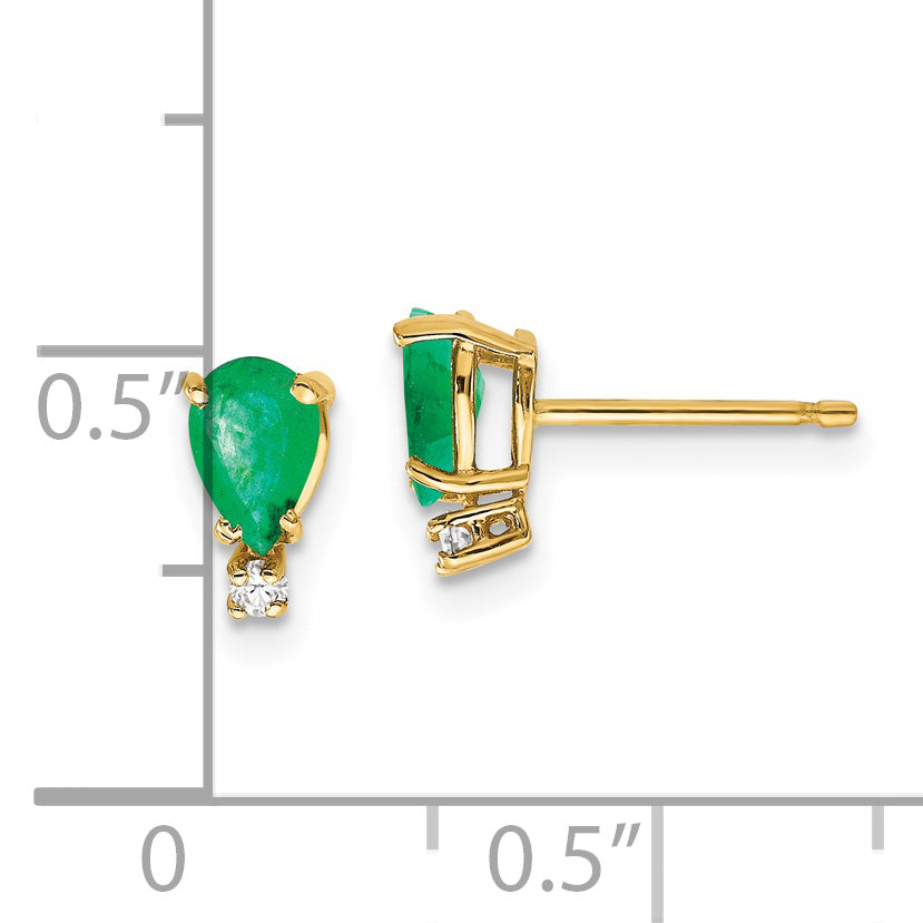 14k 6x4mm Pear Emerald & AAA Diamond Earrings