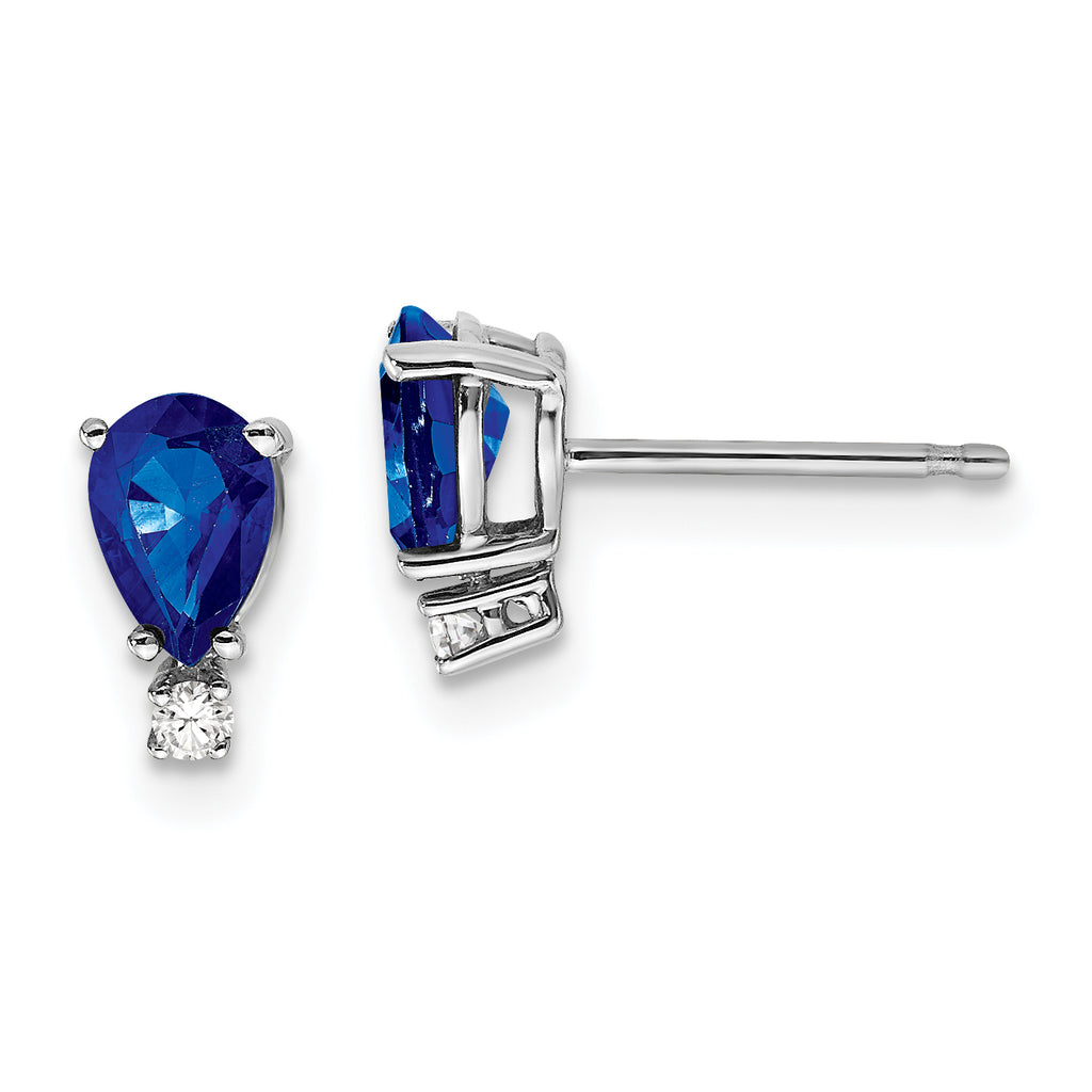 14k White Gold 6x4mm Pear Sapphire & AAA Diamond Earrings