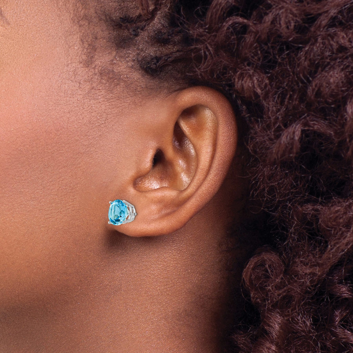 Blue Topaz Stud Earrings in 14K White Gold, 9mm - Sophia Jewelers
