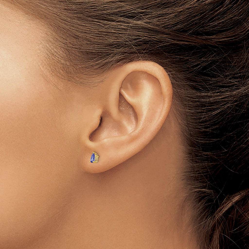 Pear Tanzanite Stud Earrings in 14K Yellow Gold, 5x3mm - Sophia Jewelers