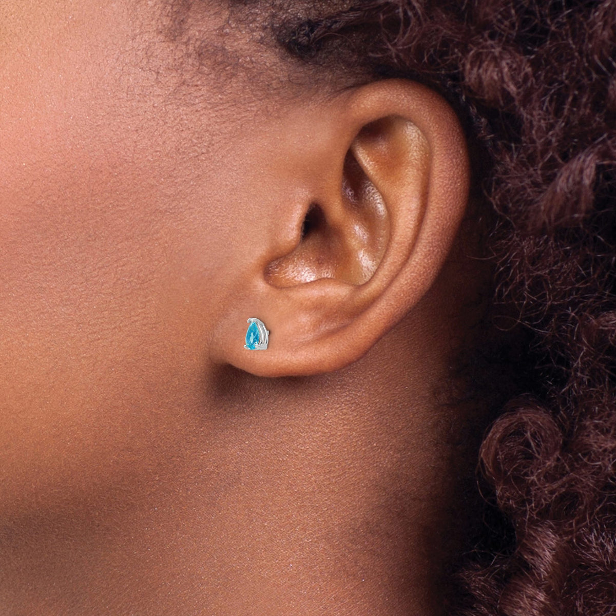 Pear Blue Topaz Stud Earrings in 14K White Gold, 5x3mm - Sophia Jewelers