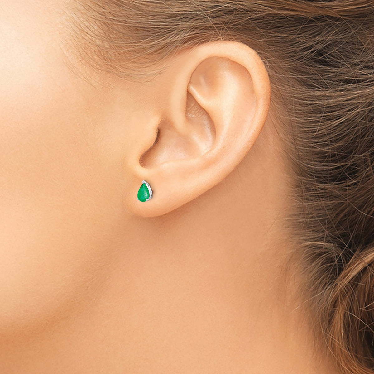 Pear Emerald Stud Earrings in 14K White Gold, 6x4mm - Sophia Jewelers