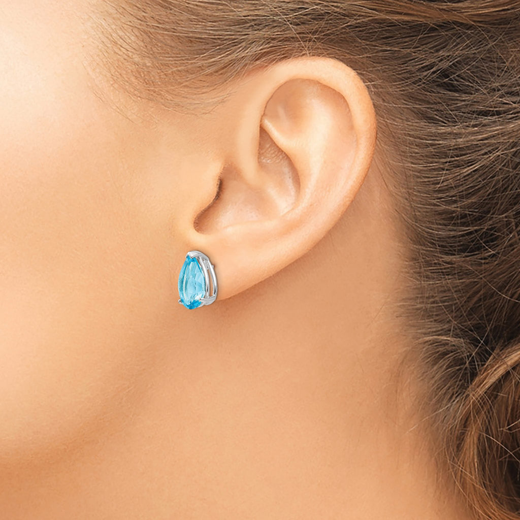 Pear Blue Topaz Stud Earrings in 14K White Gold, 12x8mm - Sophia Jewelers